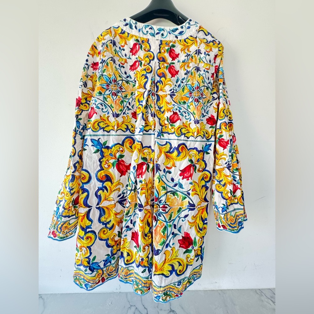 Dolce and Gabbana Majolica Printed Cotton Bell Sleeve Kaftan Dress size IT 42 - Picture 8 of 13